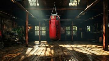 boxning väska charm i de gammal gymnasium. generativ ai foto
