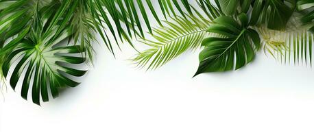 tropisk löv skapa en naturlig skugga täcka över på en vit texturerad bakgrund, lämplig för överlägg foto