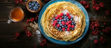 en ukrainska europeisk Semester kallad maslenitsa är berömd med traditionell tunn crepes pannkakor, foto