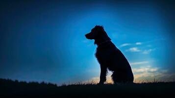 kväll blå timme tänds hund i silhuett foto