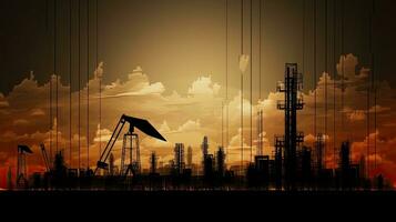 krig inducerad fluktuation i olja priser begrepp av tak olja priser borrning riggar i öken- oilfield extrahera rå olja från de jord produktion av petroleum foto