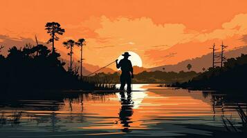 man fiske mot en solnedgång bakgrund foto
