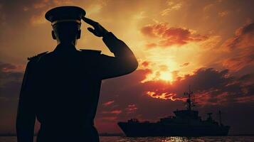 kapten silhouetted mot solnedgång i en digital sammansatt foto