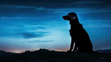 kväll blå timme tänds hund i silhuett foto