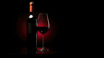 röd vin flaska och glas svart bakgrund foto