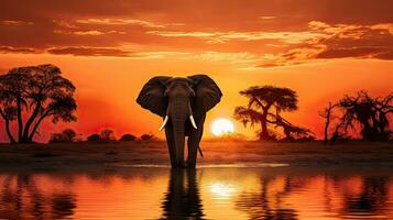 silhouetted afrikansk elefant under botswana safari på afrikansk solnedgång foto