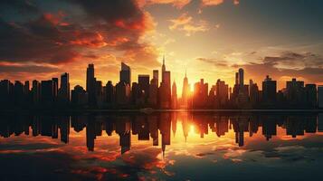 soluppgång urban se av ny york stad skyskrapor silhuett foto