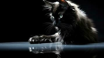 silhuett av en drömmande svart katt grooming Tass foto