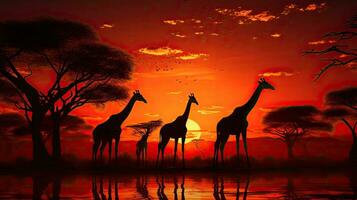 giraffer i afrika under solnedgång foto