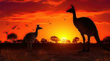 känguru och emu på skymning foto