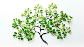 grön silhuett av en blomstrande träd på en vit bakgrund representerar en kreativ natur begrepp fångad estetiskt i en platt lägga foto