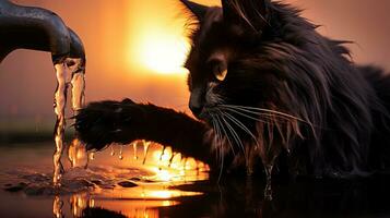 silhuett av en drömmande svart katt grooming Tass foto