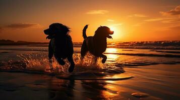 hundar leka förbi de Strand canines skuggor miljö Sol foto