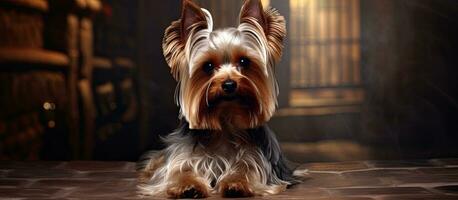 underbar yorkshire terrier sittande foto