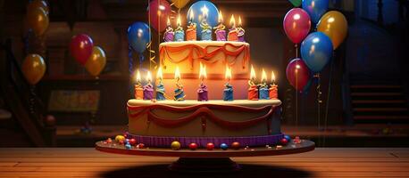 kaka med festlig baner fira födelsedag foto