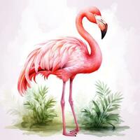 vattenfärg rosa flamingo isolerat foto