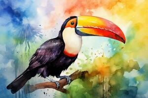 vattenfärg målning av toucan fågel foto