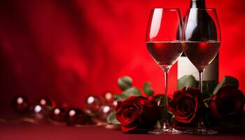 vin glasögon och vin flaskor med en röd hjärta hjärta foto
