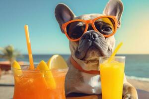 hund med solglasögon på de strand foto