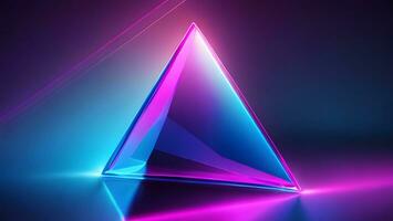 blå rosa neon stråle triangel- prisma ai genererad foto