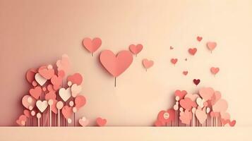rosa hjärta eller kärlek form och blomma prydnad design element bakgrund. valentines dag, födelsedag, bröllop årsdag, närvarande eller särskild romantisk par hälsningar. ai genererad foto