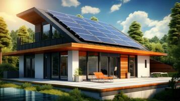 sol- paneler på modern hus foto
