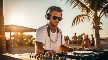 dj sommar strand fest. illustration ai generativ foto