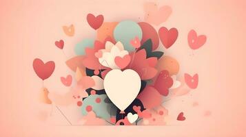 rosa hjärta eller kärlek form, fjäril och blomma prydnad design element bakgrund. valentines dag, födelsedag, bröllop årsdag, närvarande eller särskild romantisk par hälsningar. ai genererad foto