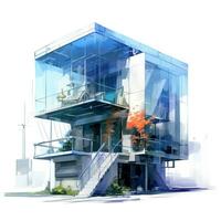 hus anime stil glas vit bakgrund hög kvalitet ai bild genererad foto