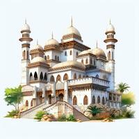hus anime stil, hus muslim arkitektur vit bakgrund hög kvalitet ai bild genererad foto
