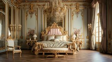 Foto av de sovrum av de palats av versaille, Frankrike. generativ ai