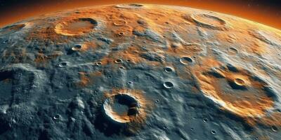 generativ ai, annan utomjording planet yta lättnad, måne krater. Plats bakgrund foto