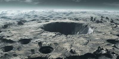 generativ ai, annan utomjording planet yta lättnad, måne krater. Plats bakgrund foto