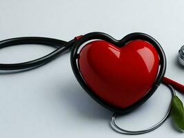en röd hjärta och en stetoskop ai genererad foto