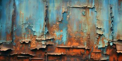 generativ ai, rostig blå och turkos metall bakgrund. grunge gammal vägg textur foto