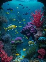 en färgrik under vattnet scen med korall och fisk ai genererad foto