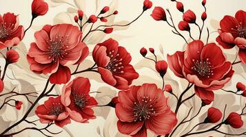 röd blommor vattenfärg mönster. skapas med generativ ai foto