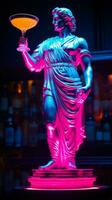 antik staty i neon ljus med cocktail modern begrepp bakgrund med en kopia Plats foto