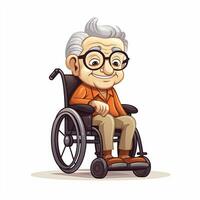 äldre man i rullstol. tecknad serie stil foto