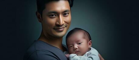 asiatisk indisk far med nyfödd bebis sjukvård och daghem enda pappa far s dag begrepp foto