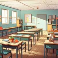 skola klassrum tecknad serie stil hög kvalitet ai bild genererad foto