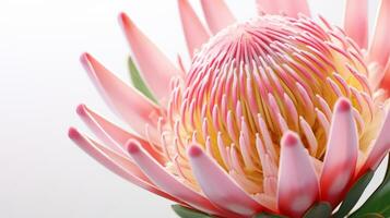 Foto av skön protea blomma isolerat på vit bakgrund. generativ ai