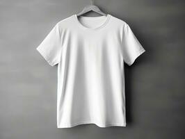 kvinna t-shirt mockup, överdimensionerad vit t-shirt generativ ai foto