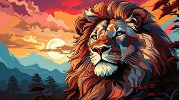 färgrik lejon i pop- konst stil vektor illustration generativ ai foto