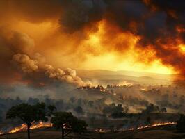 bild som visar en landskap med en brinnande löpeld foto