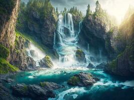 landskap vattenfall bakgrund foto
