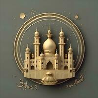 3d moské illustration för eid mubarak. islamic firande. ai genererad foto