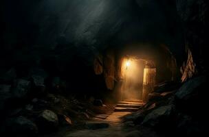 grotta ingång mörk. generera ai foto