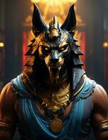 ai generativ porträtt og Gud anubis, egyptisk mytologi nft stil konst foto