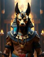 ai generativ porträtt og Gud anubis, egyptisk mytologi nft stil konst foto